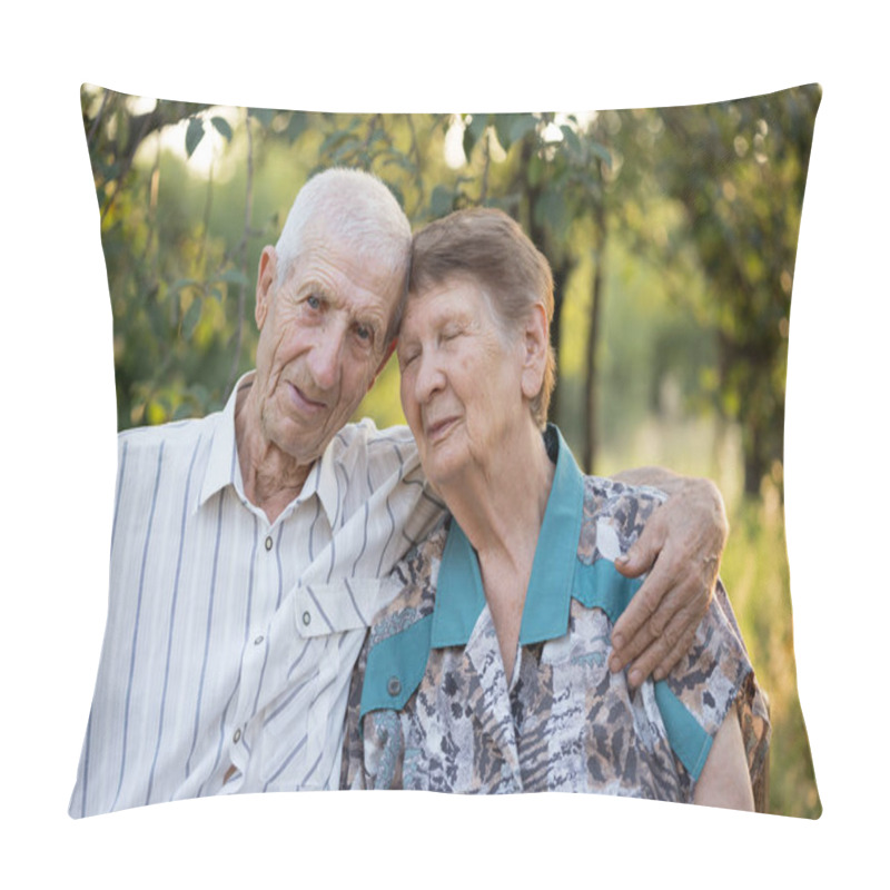 Personality  Smiling Grandparents. Portrait Of Smiling Senior Man And Senior Woman At The Garden. Happy Old Ag Pillow Covers