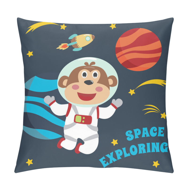 Personality  Space Monkey Or Astronaut In A Space Suit With Cartoon Style. Can Be Used For T-shirt Print, Kids Wear Fashion Design, Invitation Card. Fabric, Textile, Nursery Wallpaper, Poster And Other Decoration. Pillow Covers