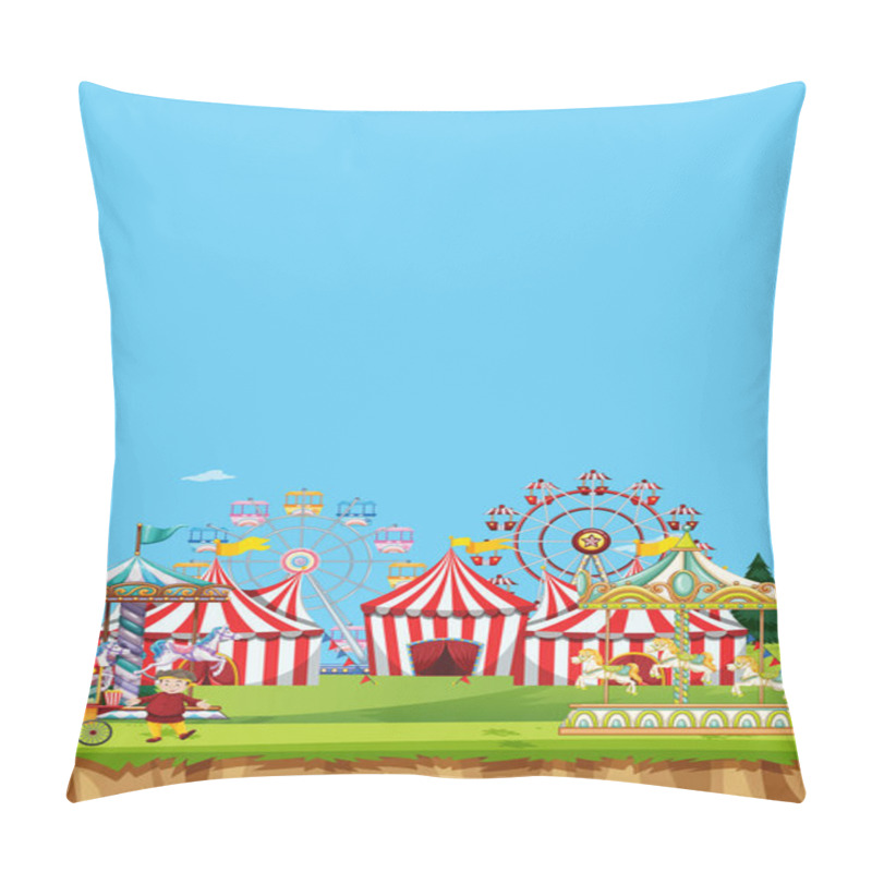 Personality  Circus Scene With Many Rides At Day Time Pillow Covers