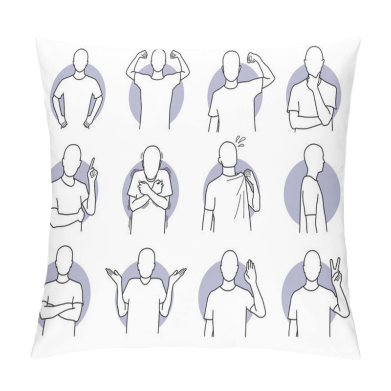 Personality  Basic Human Actions And Body Languages. Vector Illustration Of A Man With Various Poses. Pillow Covers