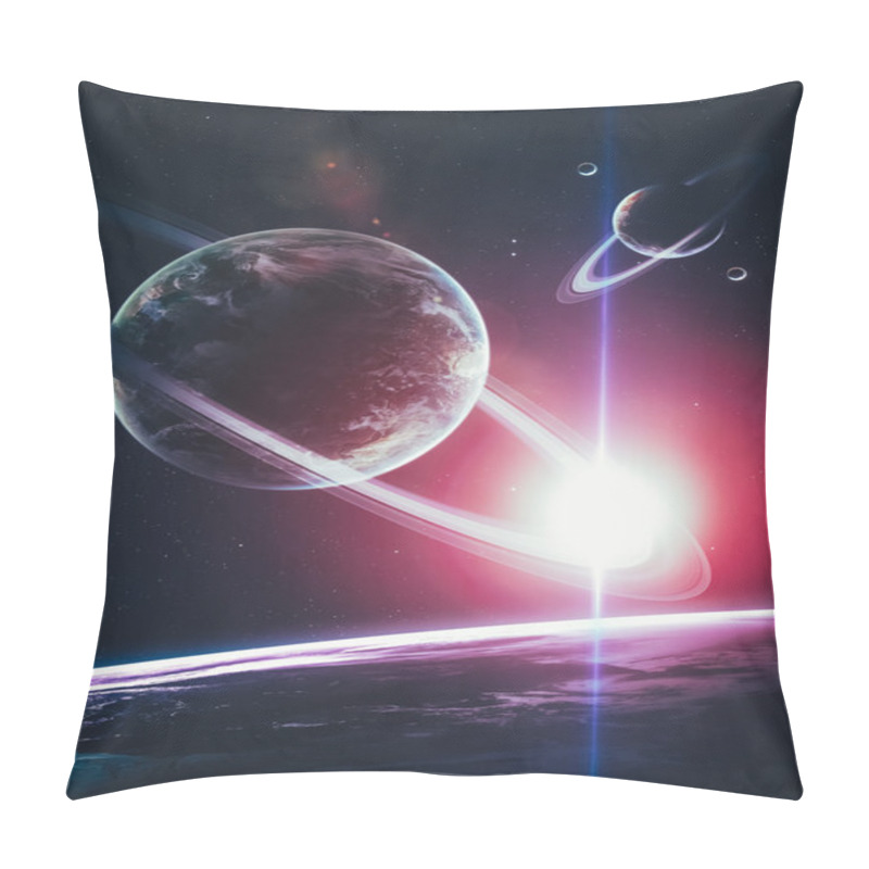 Personality  Beautiful Planets In Deep Black Cosmos With Space Background. El Pillow Covers