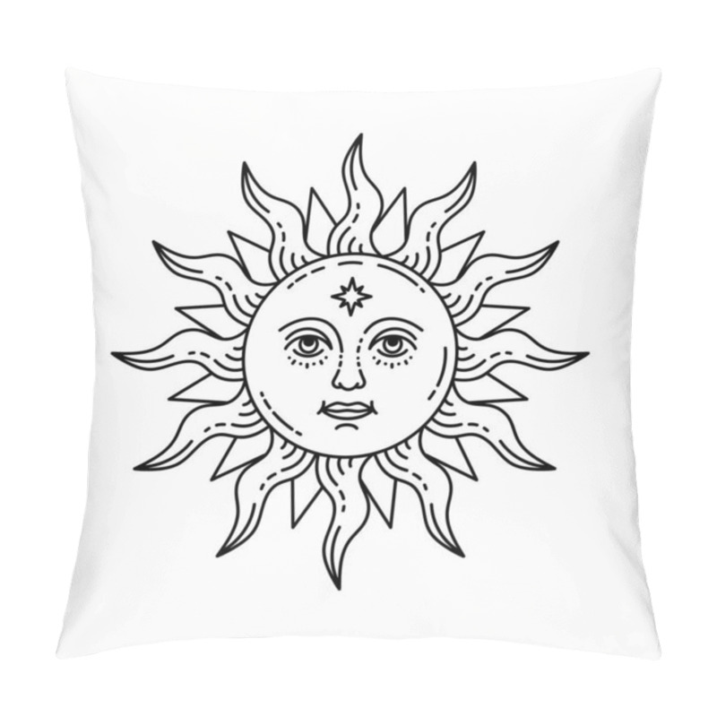 Personality  Celestial Illustration Of Sun With Face And Opened Eyes, Stylized Drawing, Tarot Card. Mystical Element For Design, Logo, Tattoo. Vector Illustration Isolated On White Background. Bohemian Illustration Pillow Covers