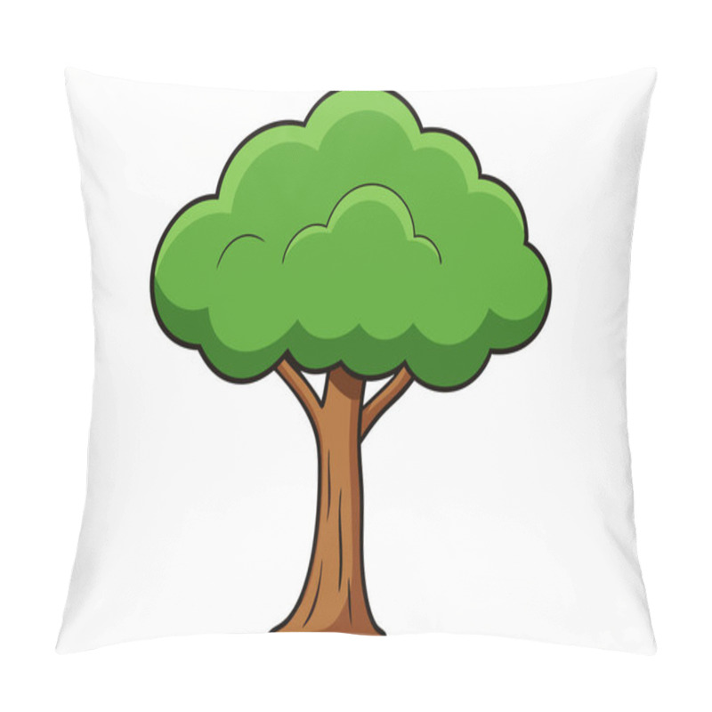 Personality  Cartoon Illustration Of A Vibrant Green Tree. Pillow Covers