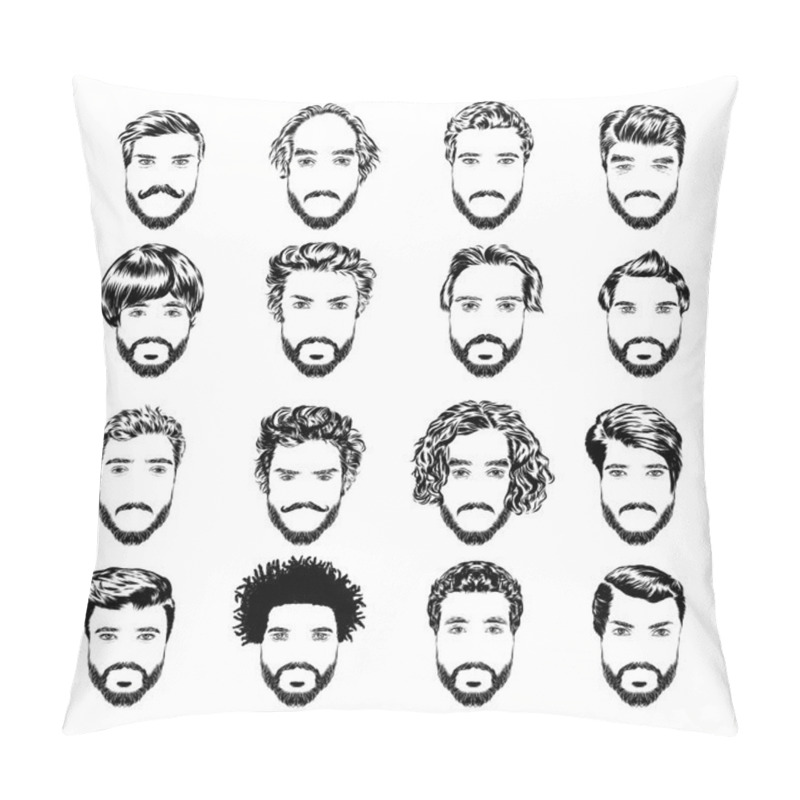 Personality  Set Of Men S Hairstyles, Beards And Mustache. Hand-drawn Sketch. Vector Illustration. Pillow Covers