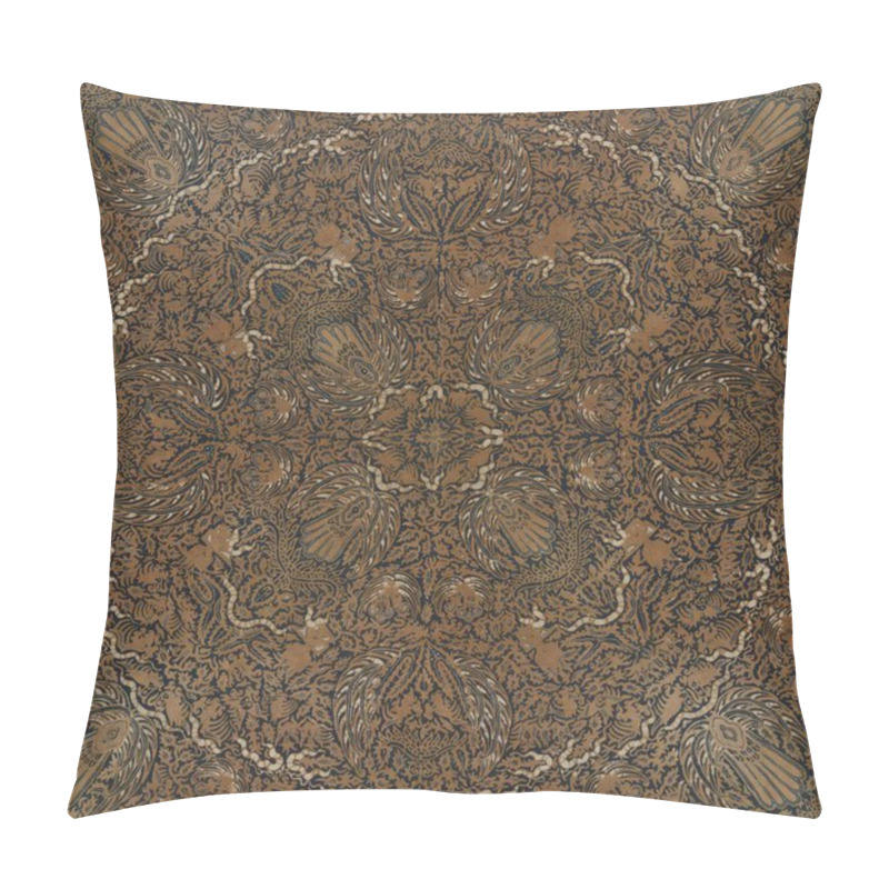 Personality  Intricate Floral Patterned Textile Design In Rich Brown Tones. Pillow Covers