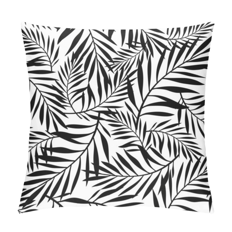 Personality  Vector Black And White Seamless Pattern With Palm Leaves. Pillow Covers