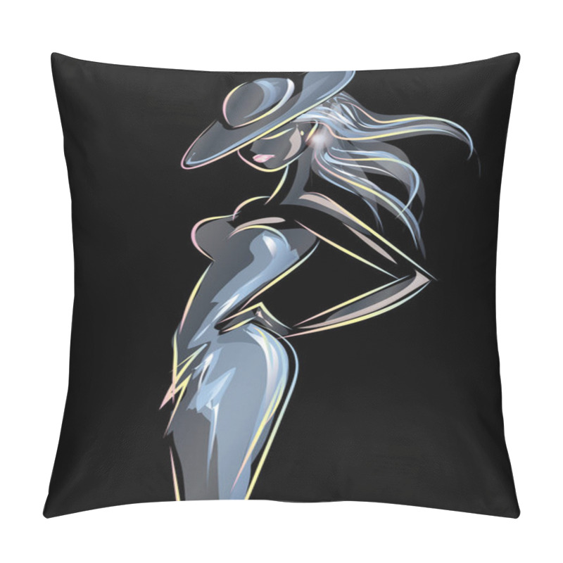 Personality  Neon Retro Fashion Model In Sketch Style. Hand Drawn Vector Pillow Covers