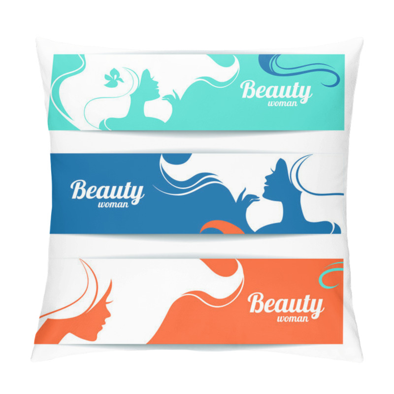 Personality  Banners With Stylish Beautiful Woman Silhouette. Template Design Pillow Covers