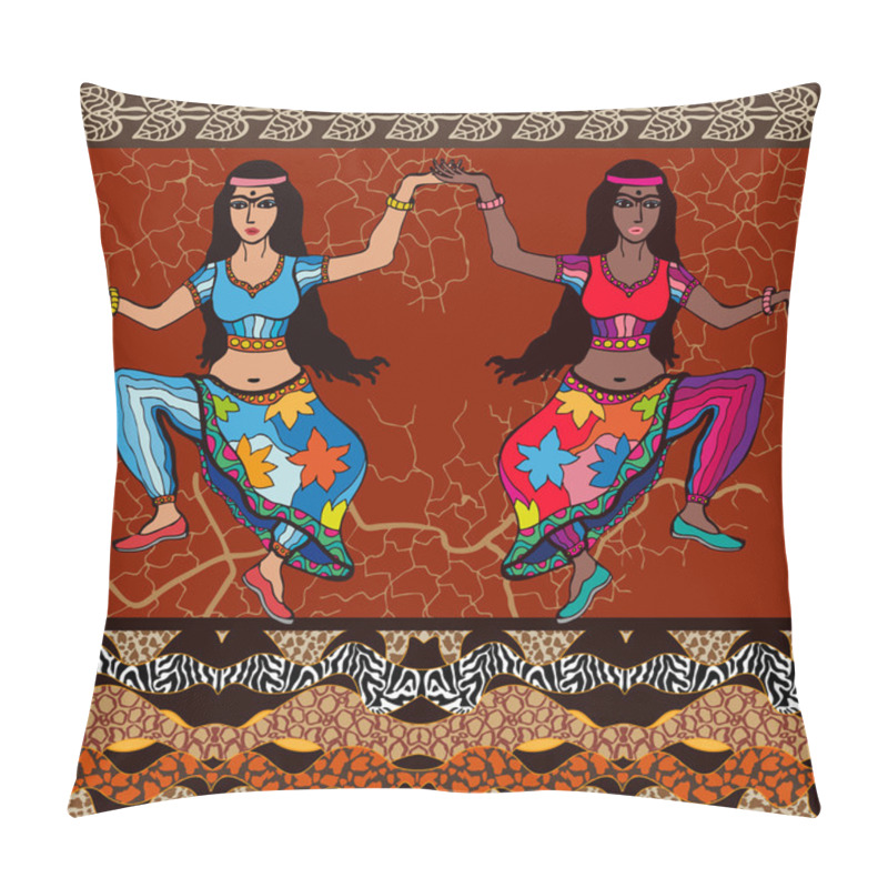 Personality  Dancing Indian Girls In Traditional Dresses Pillow Covers