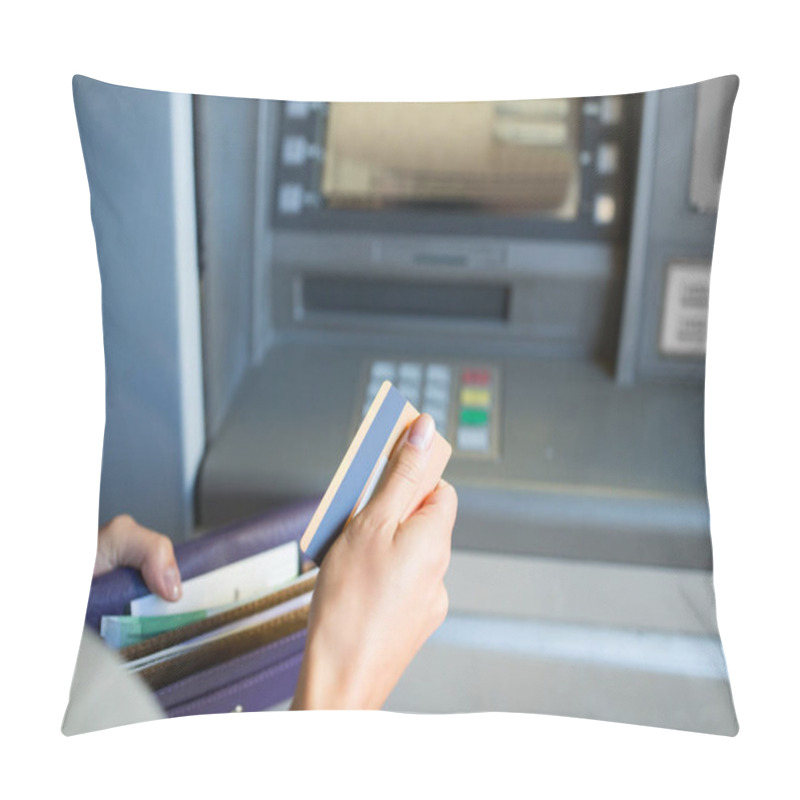 Personality  Hands With Money And Credit Card At Atm Machine Pillow Covers