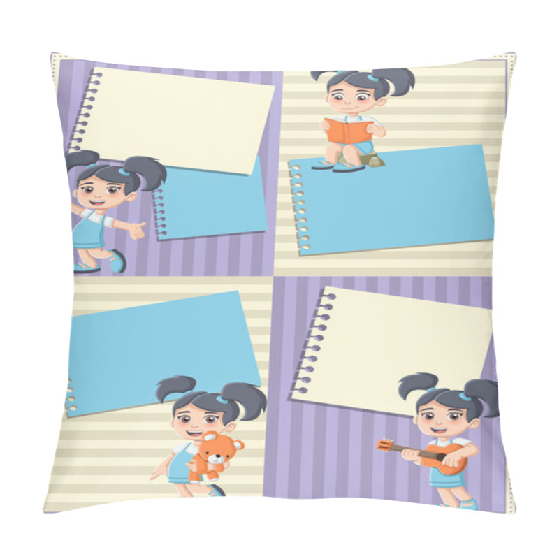 Personality  Card With A Cute Happy Cartoon Girl Playing. Pillow Covers