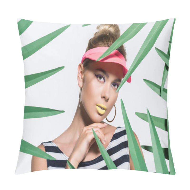 Personality  Fashionable Woman In Swimsuit And Cap Pillow Covers