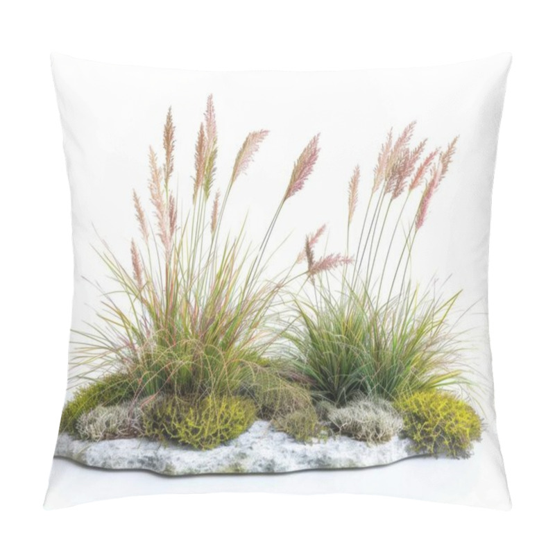 Personality  A Vibrant Arrangement Of Ornamental Grasses And Mosses, Featuring Soft Pinkish Tones Against A Light Background. Pillow Covers