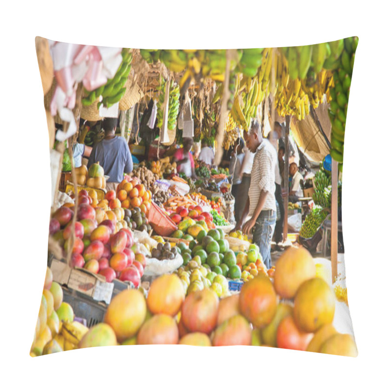 Personality  NAIROBI, KENYA- FEBRUARY 6, 2014: Ripe Fruits Stacked At A Local Fruit And Vegetable Market On February 6, 2014. Nairobi, Kenya. The Market Is Frequently Visited By Locals And Tourists. Pillow Covers