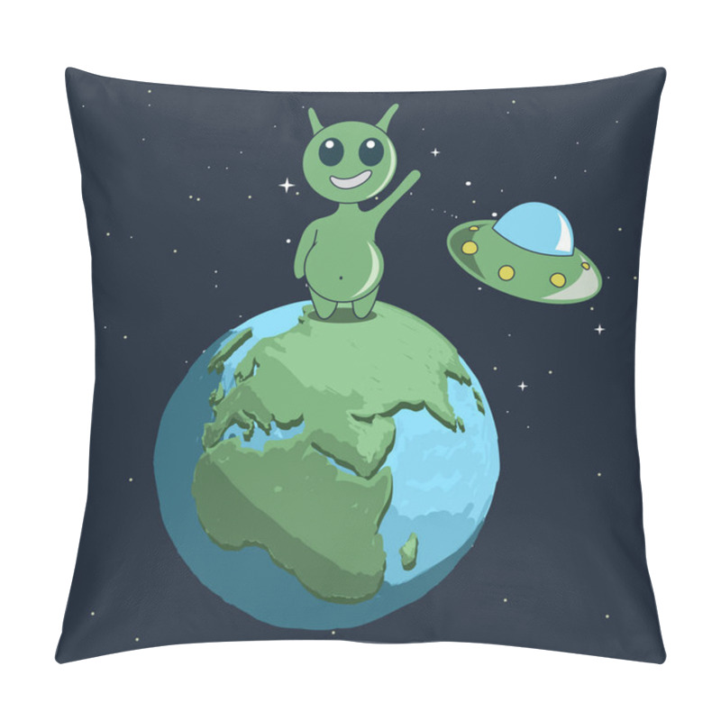 Personality  Cute Alien Stand On Earth And Welcomes Us Pillow Covers