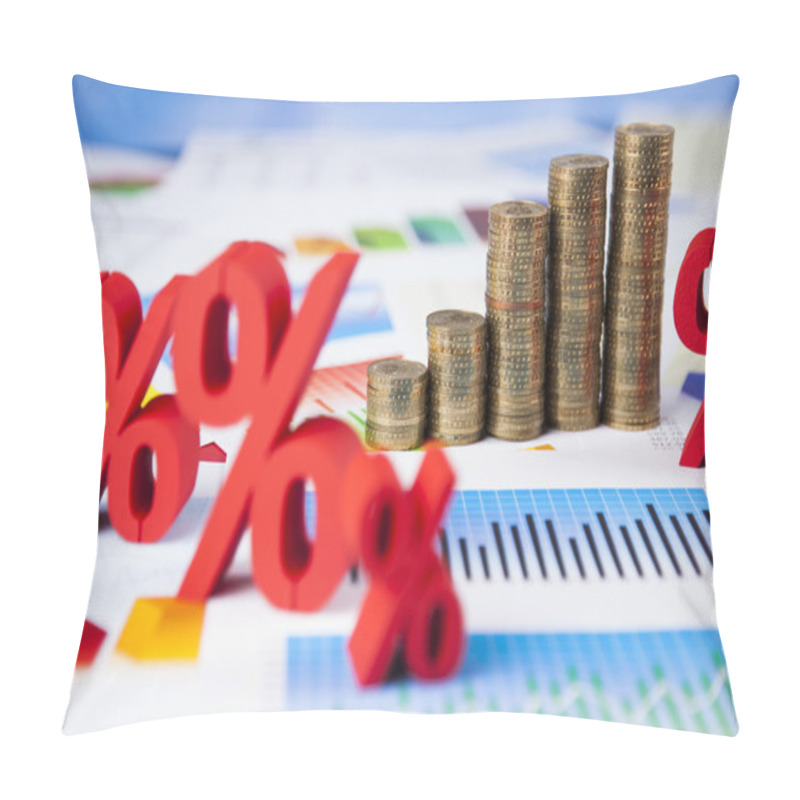 Personality  Financial Graph From Coins With Percent Signs Pillow Covers