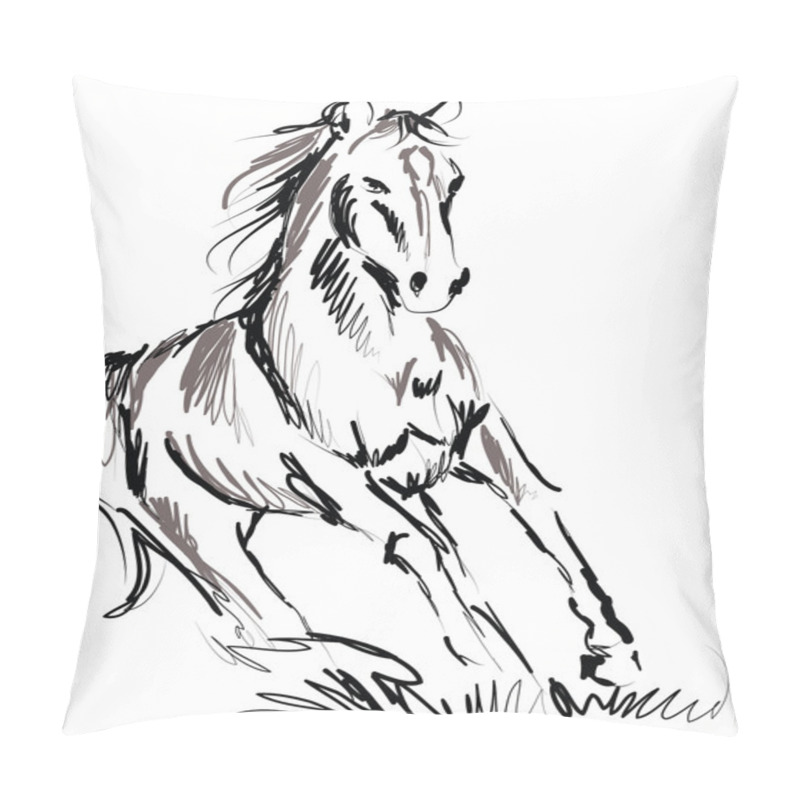 Personality  Horse Illustration Gray And Black Pillow Covers