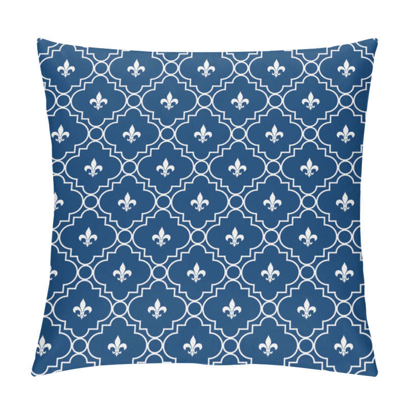 Personality  White And Blue Fleur-De-Lis Pattern Textured Fabric Background Pillow Covers