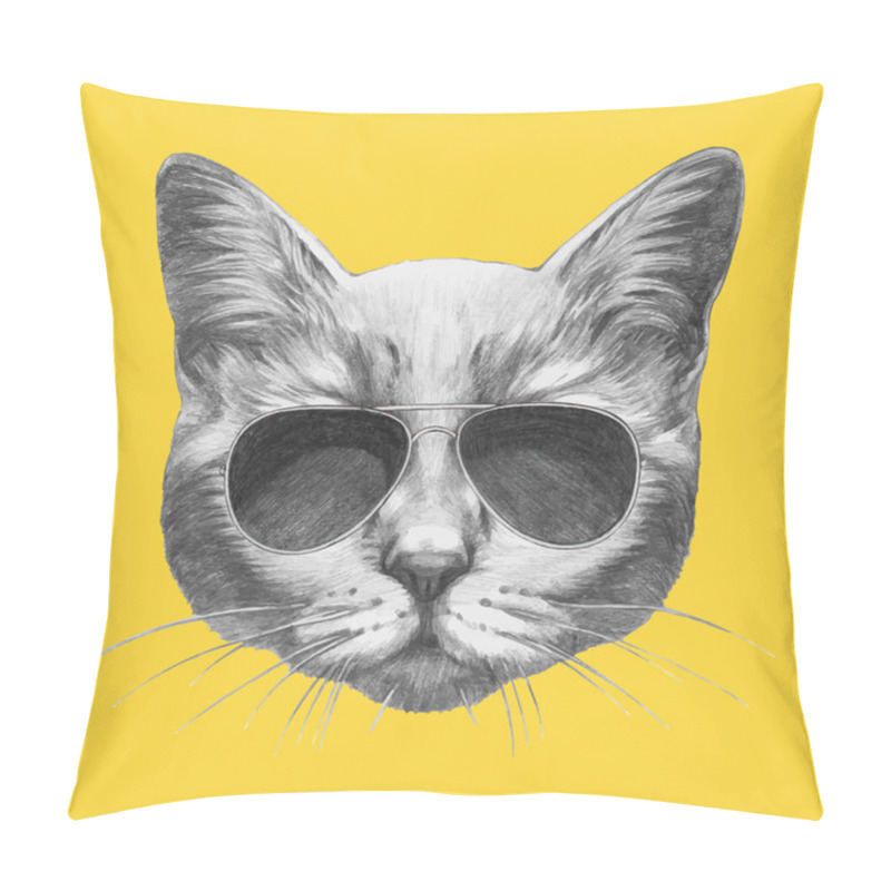 Personality  Portrait Of Cat With Sunglasses Pillow Covers