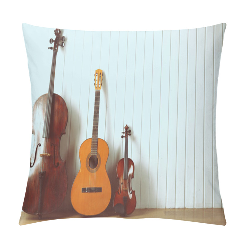 Personality  Musical Instruments On Wooden Planks Background Pillow Covers