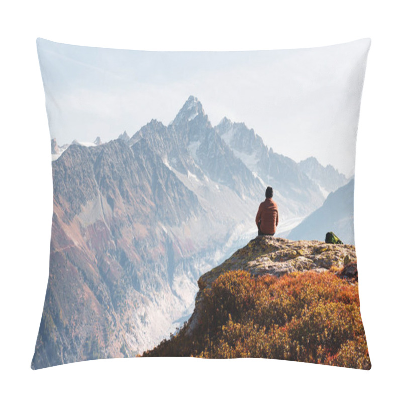 Personality  Amazing View On Monte Bianco Mountains Range With Tourist On A Foreground Pillow Covers