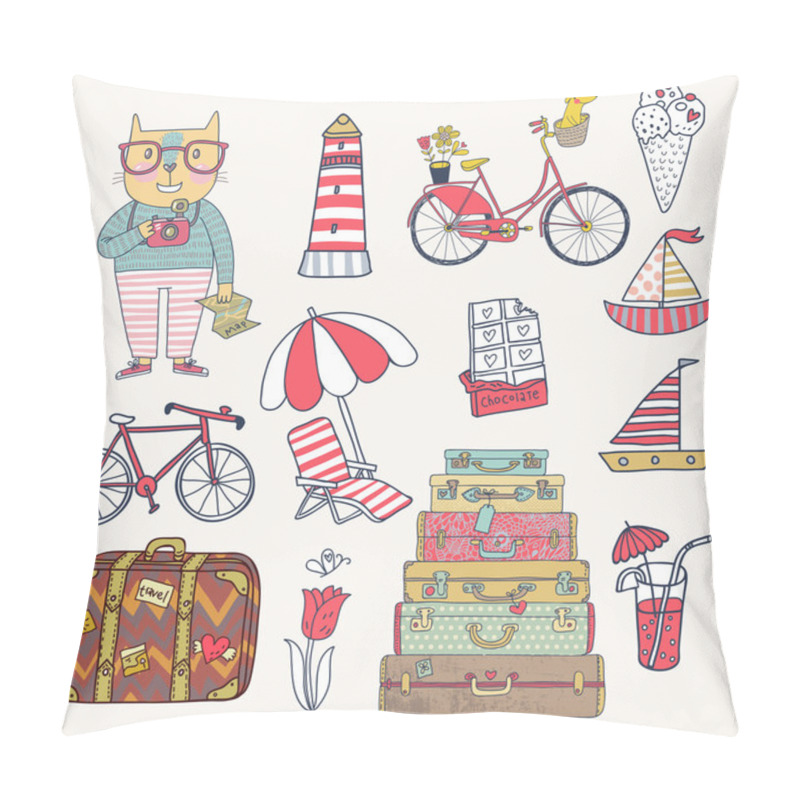 Personality  Travel Concept Set In Vector. Pillow Covers