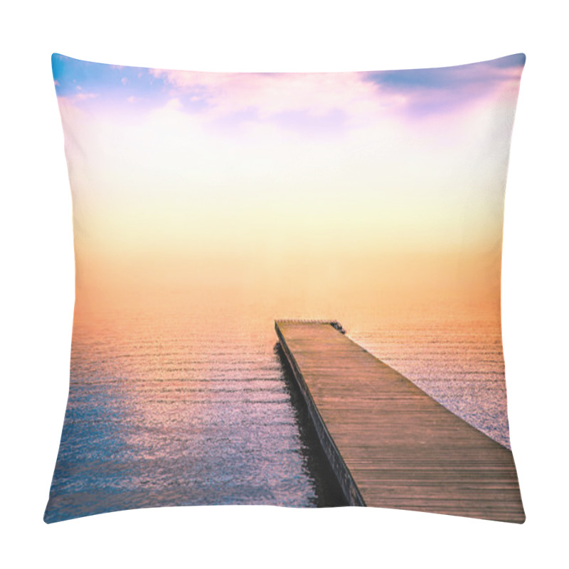 Personality  Tranquil Scene Of A Pier In The Sea With Fog Pillow Covers