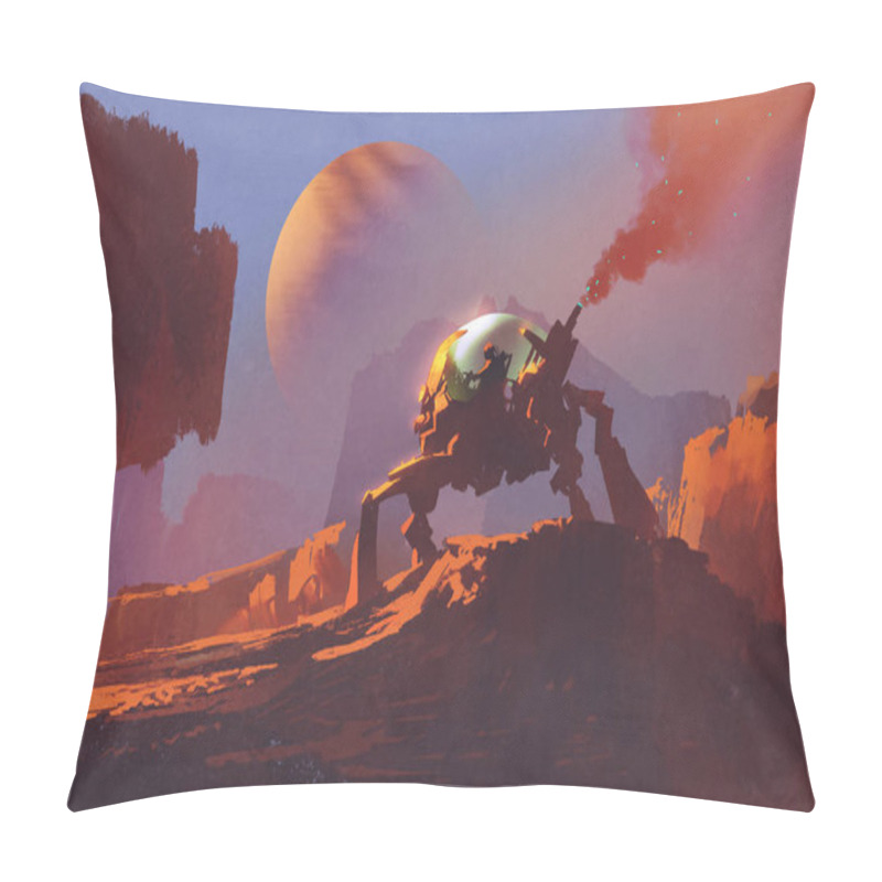 Personality  The Man In The Robotic Vehicle On Red Planet Pillow Covers