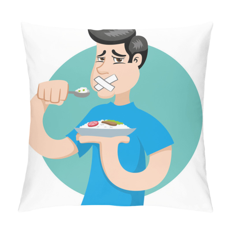 Personality  Illustration Of A Person With No Appetite, Fasting Or Making Diet. Ideal For Catalogs, Informational And Institutional Material On Nutrition Pillow Covers