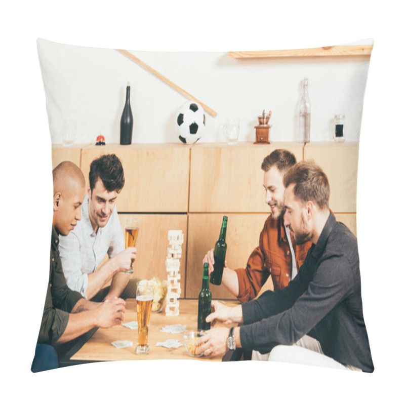 Personality  Multicultural Men Playing Cards While Spending Time Together In Cafe Pillow Covers