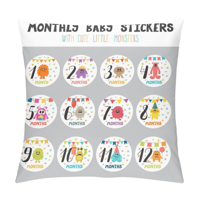 Personality  Monthly Baby Stickers For Little Girls And Boys. Month By Month Growth Stickers For Clothing. Cute Cartoon Little Monsters. Great Baby Shower Gift Pillow Covers