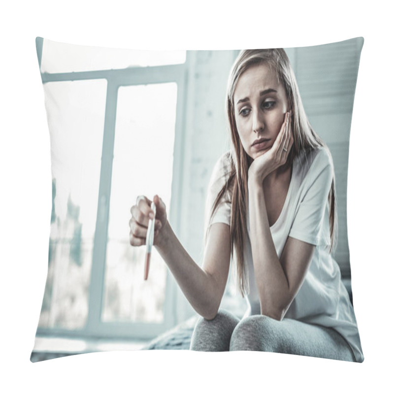 Personality  Sad Depressed Woman Thinking About Her Pregnancy Pillow Covers