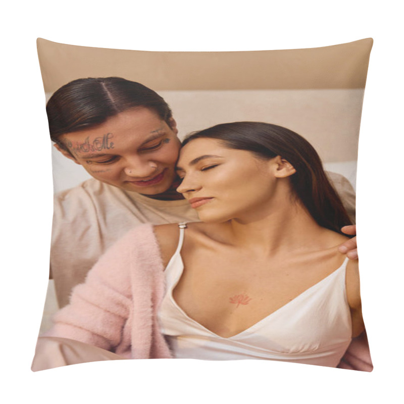 Personality  A Loving Couple Embraces Intimately, Sharing Smiles And Warmth In A Serene Atmosphere. Pillow Covers