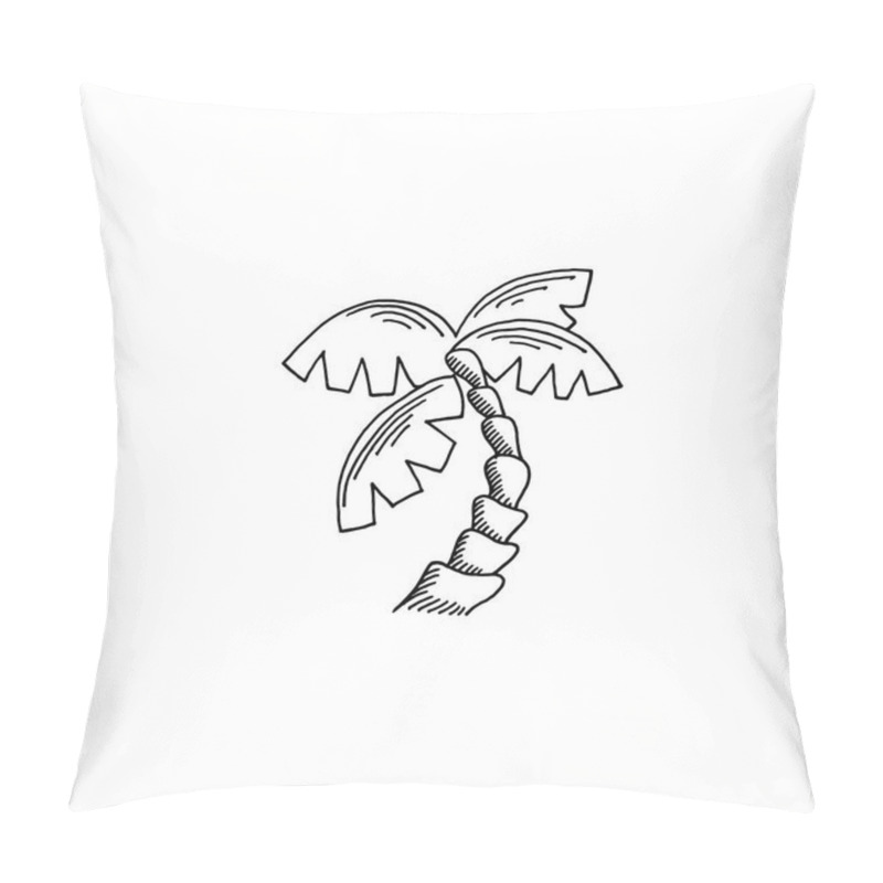 Personality  Palm Tree Sketch Drawing Icon Summer Themed Pillow Covers