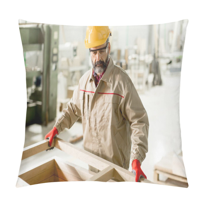 Personality  Middle Aged Worker Working In The Furniture Factory Pillow Covers