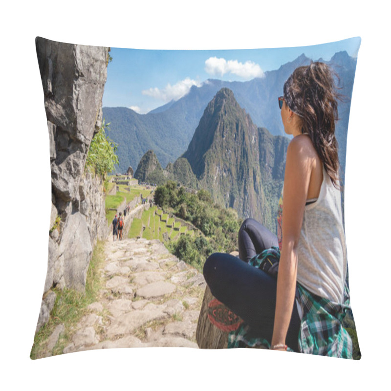 Personality  Tourist Contemplating The Beautiful Landscape Of Machu Picchu Pillow Covers