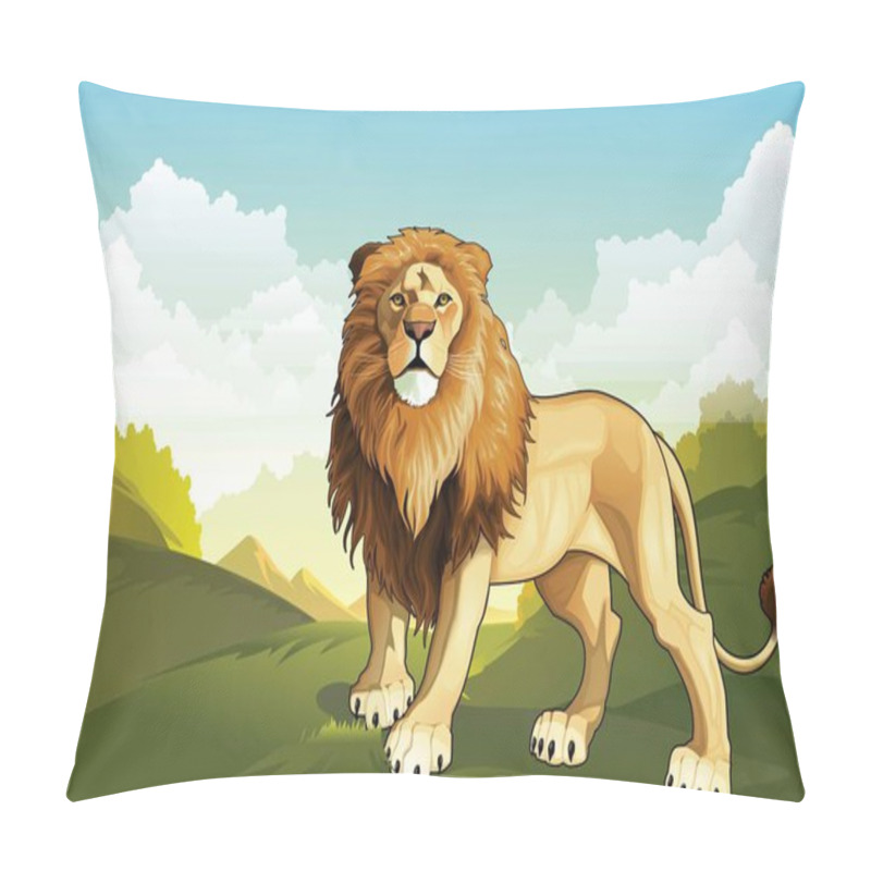 Personality  Wild Lion In The Forest Stock Vector Art And Beautiful Sky Pillow Covers