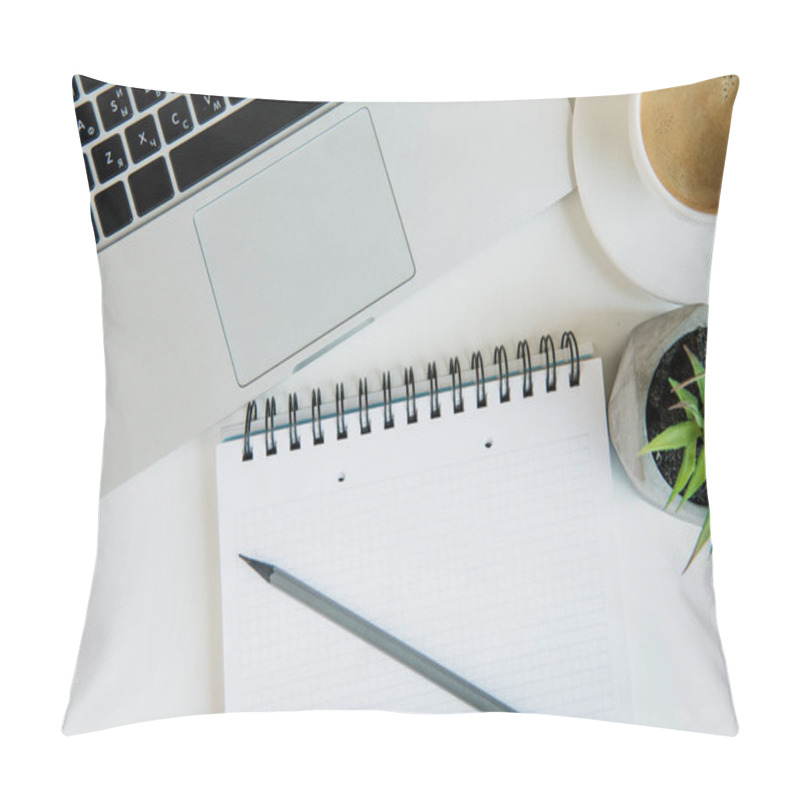 Personality  Laptop With Office Supplies And Cup Of Coffee Pillow Covers