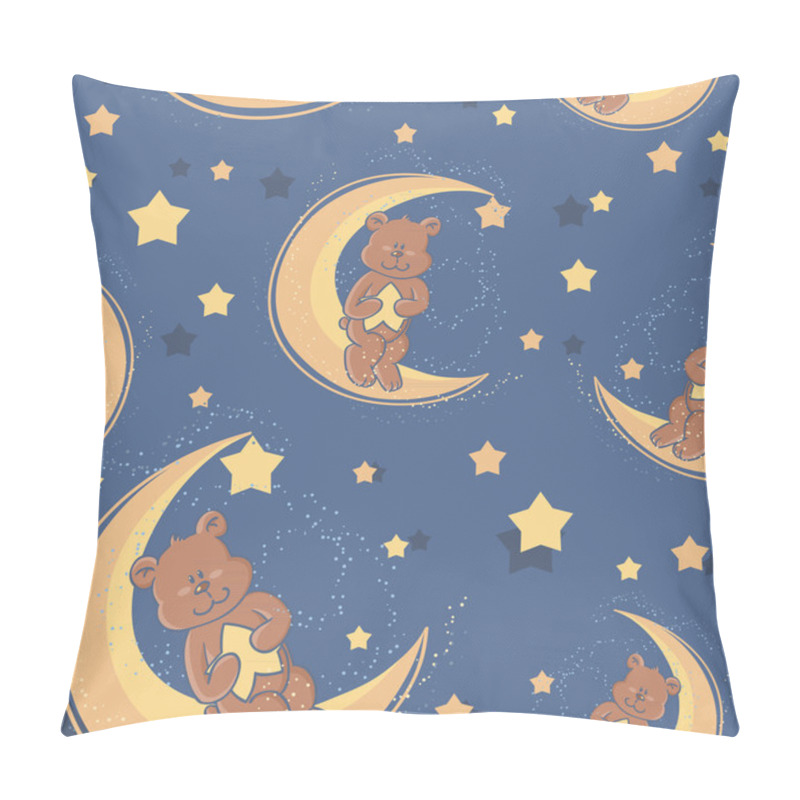 Personality  Teddy Bear Sitting On A Moon Seamless Textile Pattern Pillow Covers