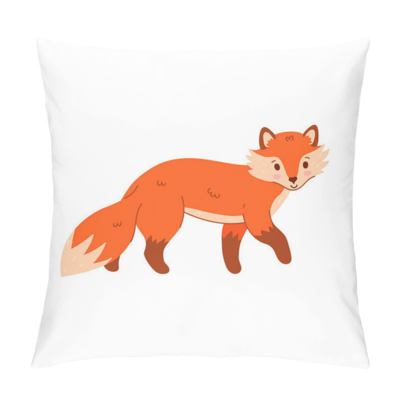 Personality  Cute Cartoon Fox Is Standing Isolate On White Background. Vector Image. Pillow Covers