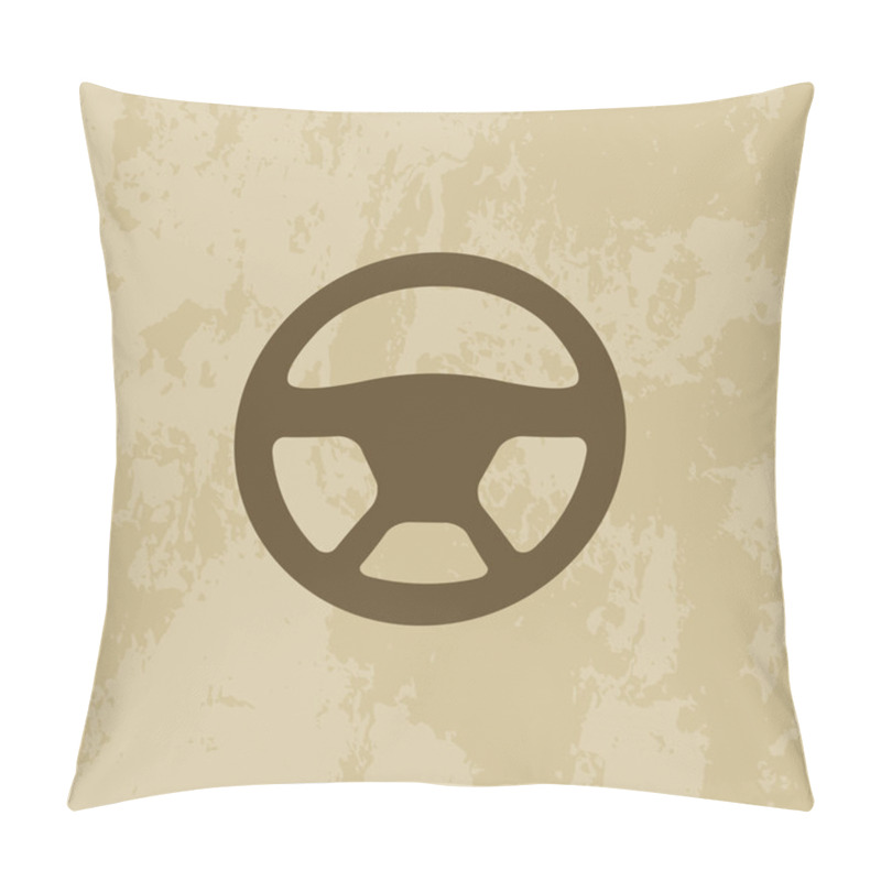 Personality   Steering Wheel Icon On Grunge Background  Pillow Covers