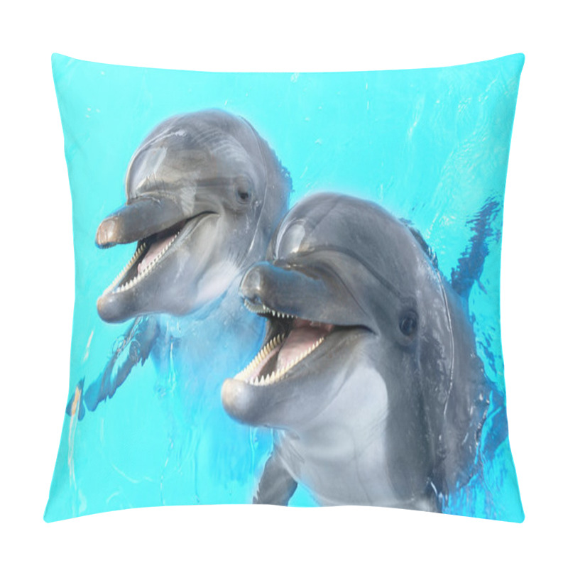 Personality  Glad Beautiful Dolphin Smiling In A Blue Swimming Pool Water On  Pillow Covers