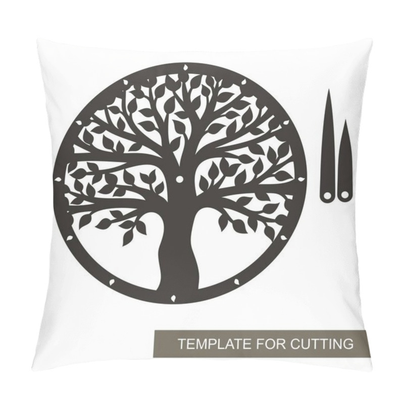 Personality  Round Dial With Decorative Tree (trunk, Branches, Leaves) Inside. Hour And Minute Hands. An Unusual Design Element For The Interior. Vector Layout For Laser Cutting (cnc). Pillow Covers