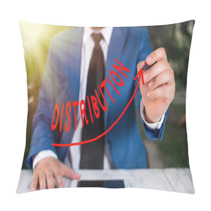 Personality  Text Sign Showing Distribution. Conceptual Photo The Behavior Of Several Recipients Sending Something Out Digital Arrowhead Curve Rising Upward Denoting Growth Development Concept. Pillow Covers