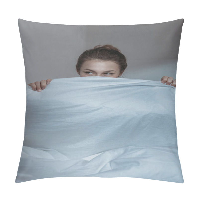 Personality  Woman Covering Face With Bedcover Pillow Covers