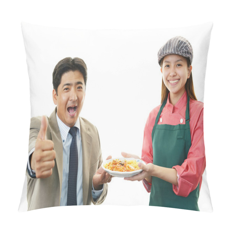 Personality  Smiling Waitress And Customer Pillow Covers