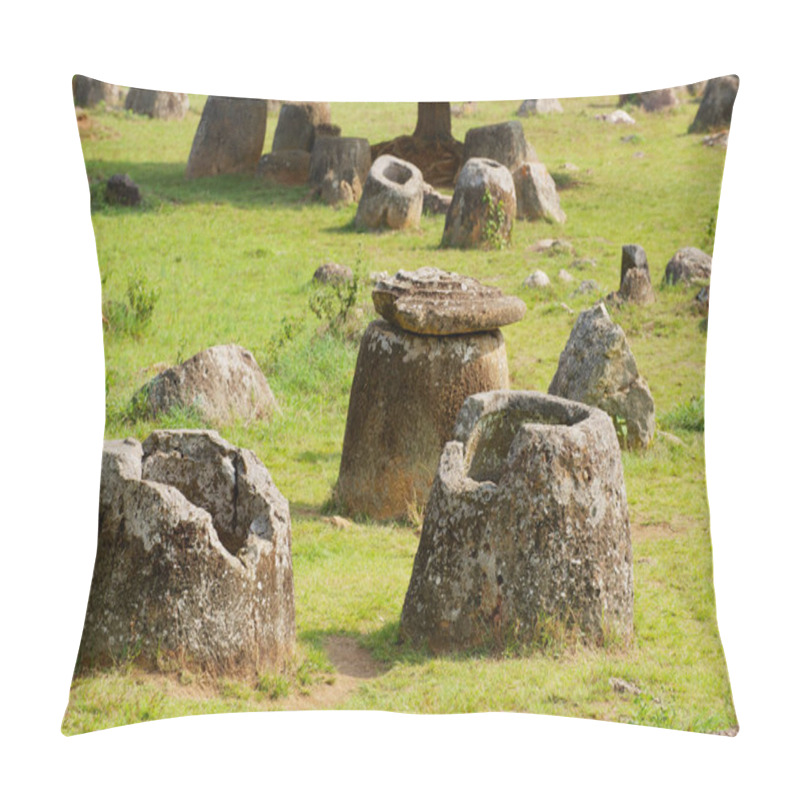 Personality  Ancient Stone Jars In A Plain Of Jars (Site #1) Near Phonsavan, Xienghouang Province, Laos Pillow Covers