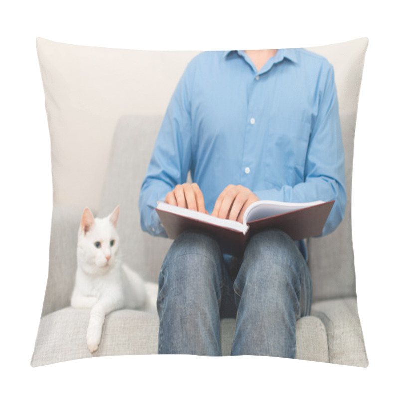 Personality  Blind Man Reading Braille Book On The Couch. Pillow Covers