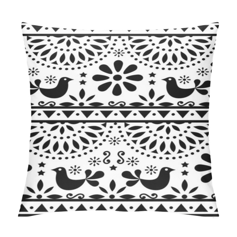 Personality  Mexican Folk Art Vector Seamless Pattern With Birds And Flowers In Black And White, Textile Or Fabric Print Design Inspired By Traditional Art Form Mexico   Pillow Covers