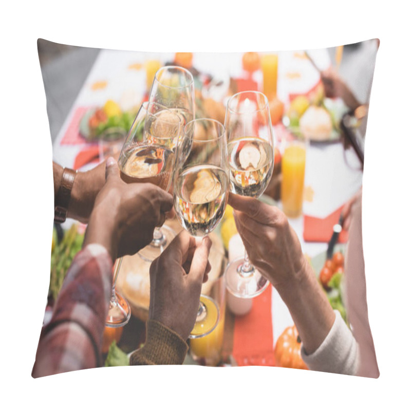 Personality  Partial View Of Multiethnic Relatives Clinking Wine Glasses While Celebrating Thanksgiving Day Pillow Covers